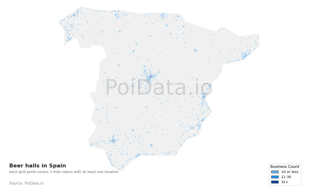 Beer hall density map for Spain