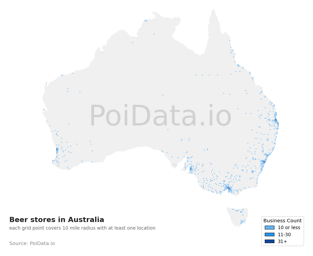 Beer store density map for Australia