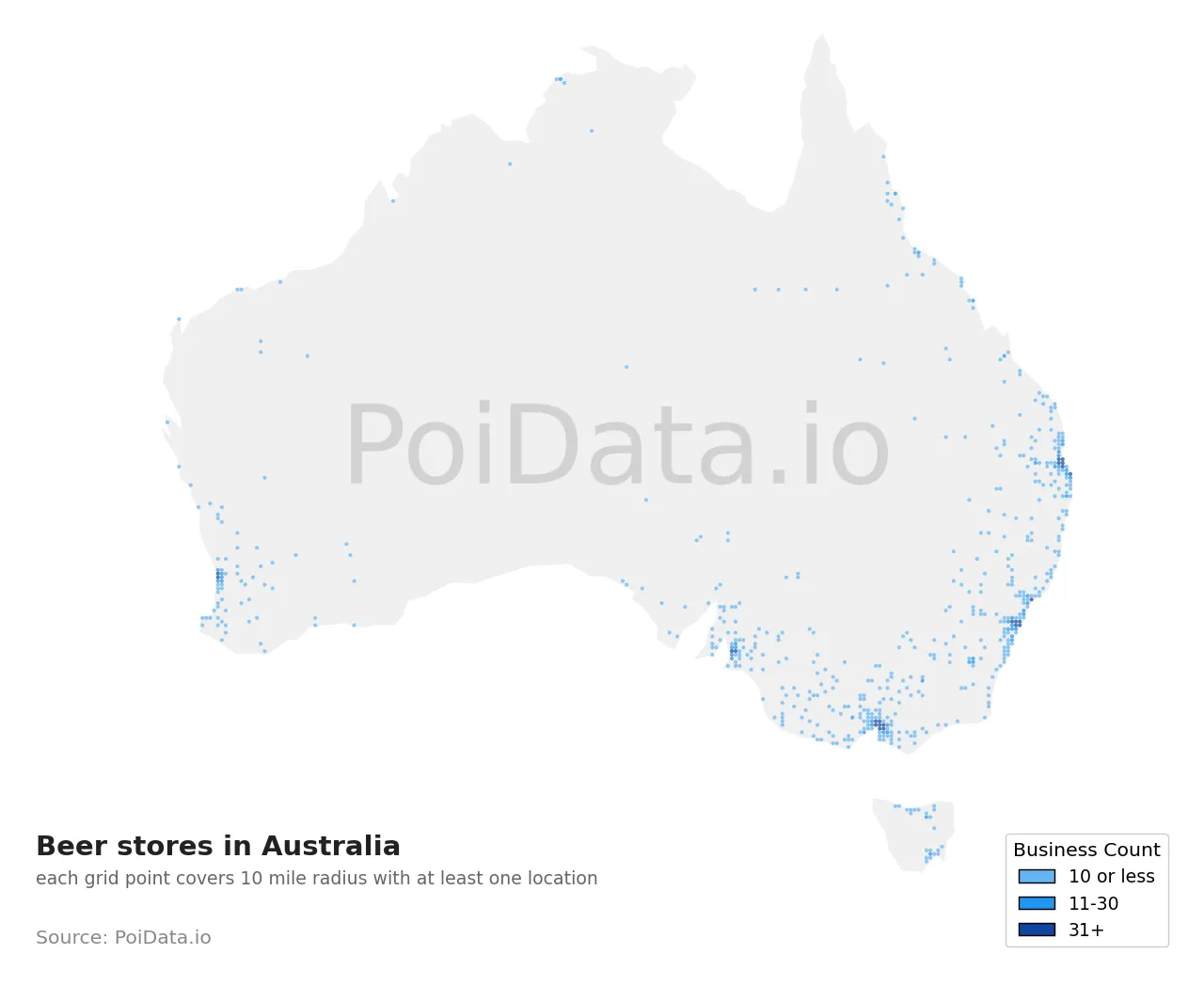 Beer store density map for Australia