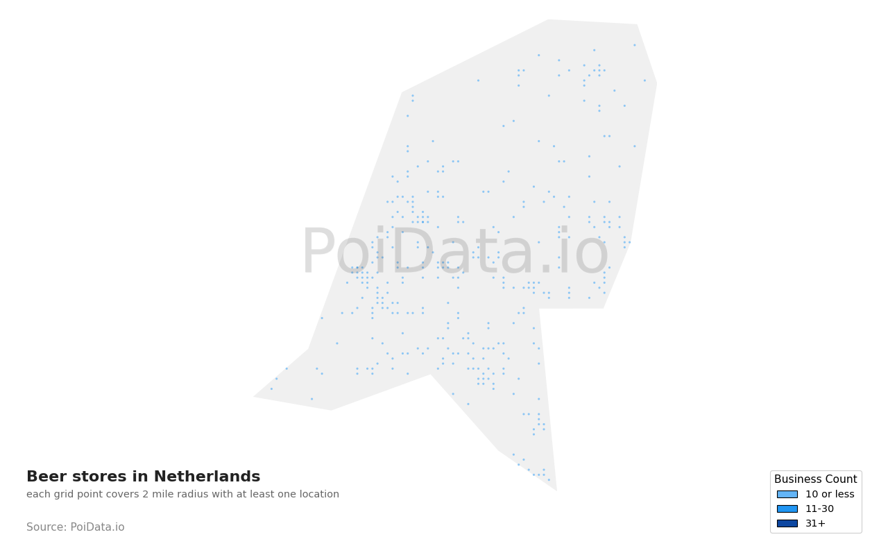 Beer store density map for Netherlands