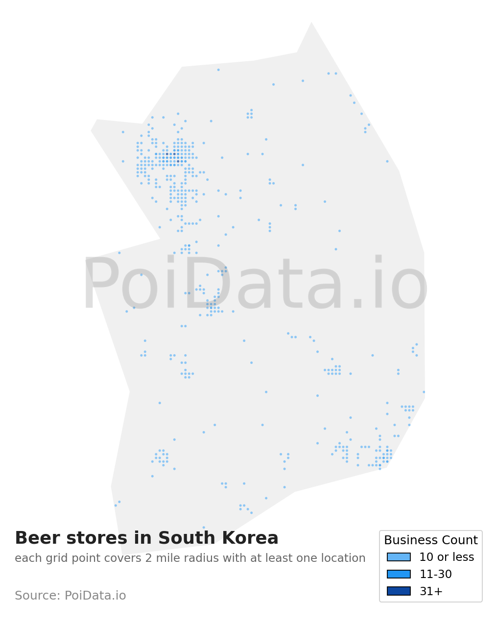 Beer store density map for South Korea