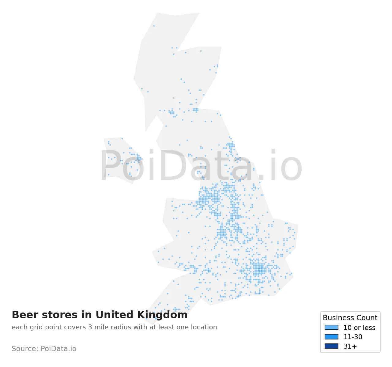 Beer store density map for United Kingdom