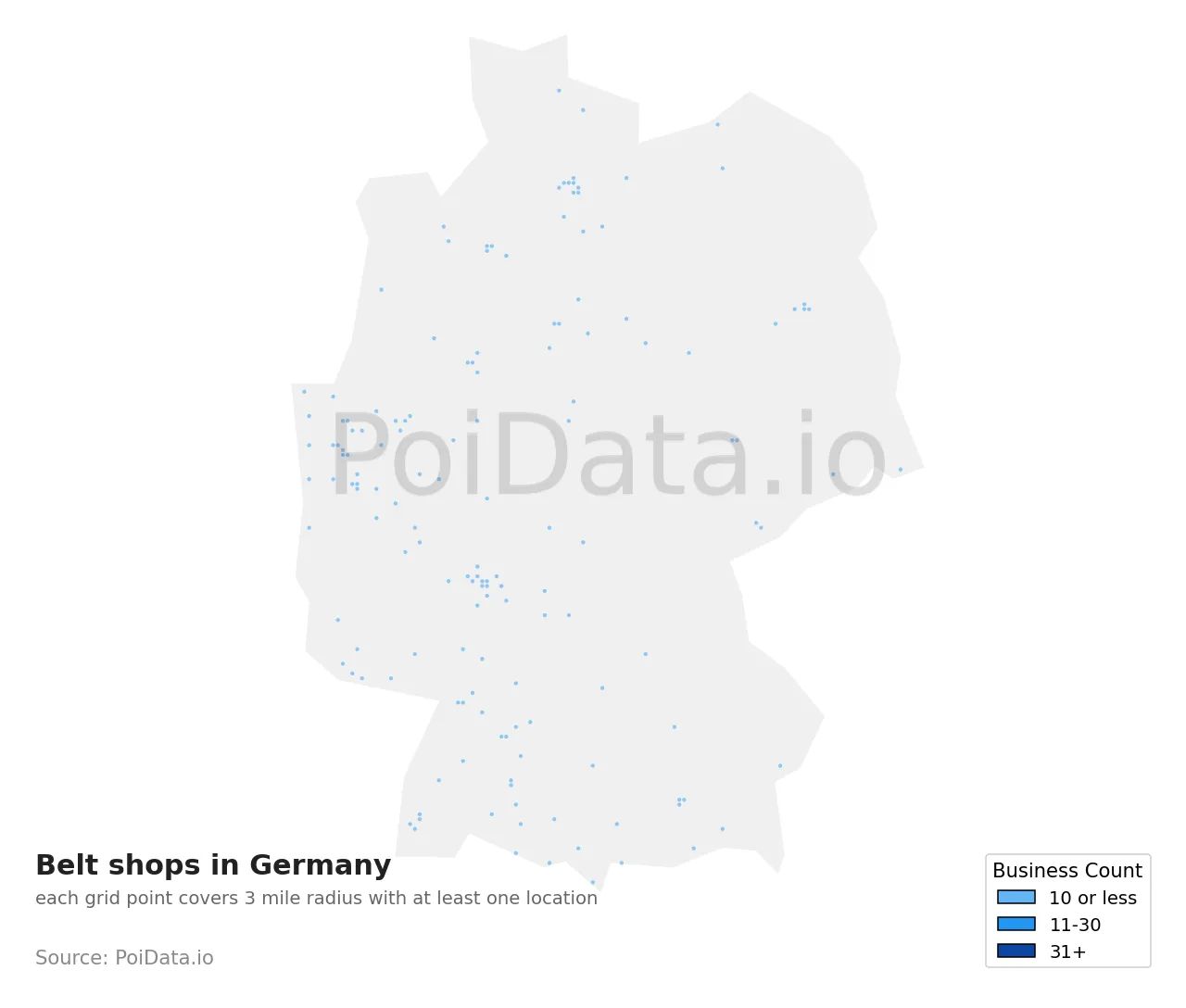 Belt shop density map for Germany