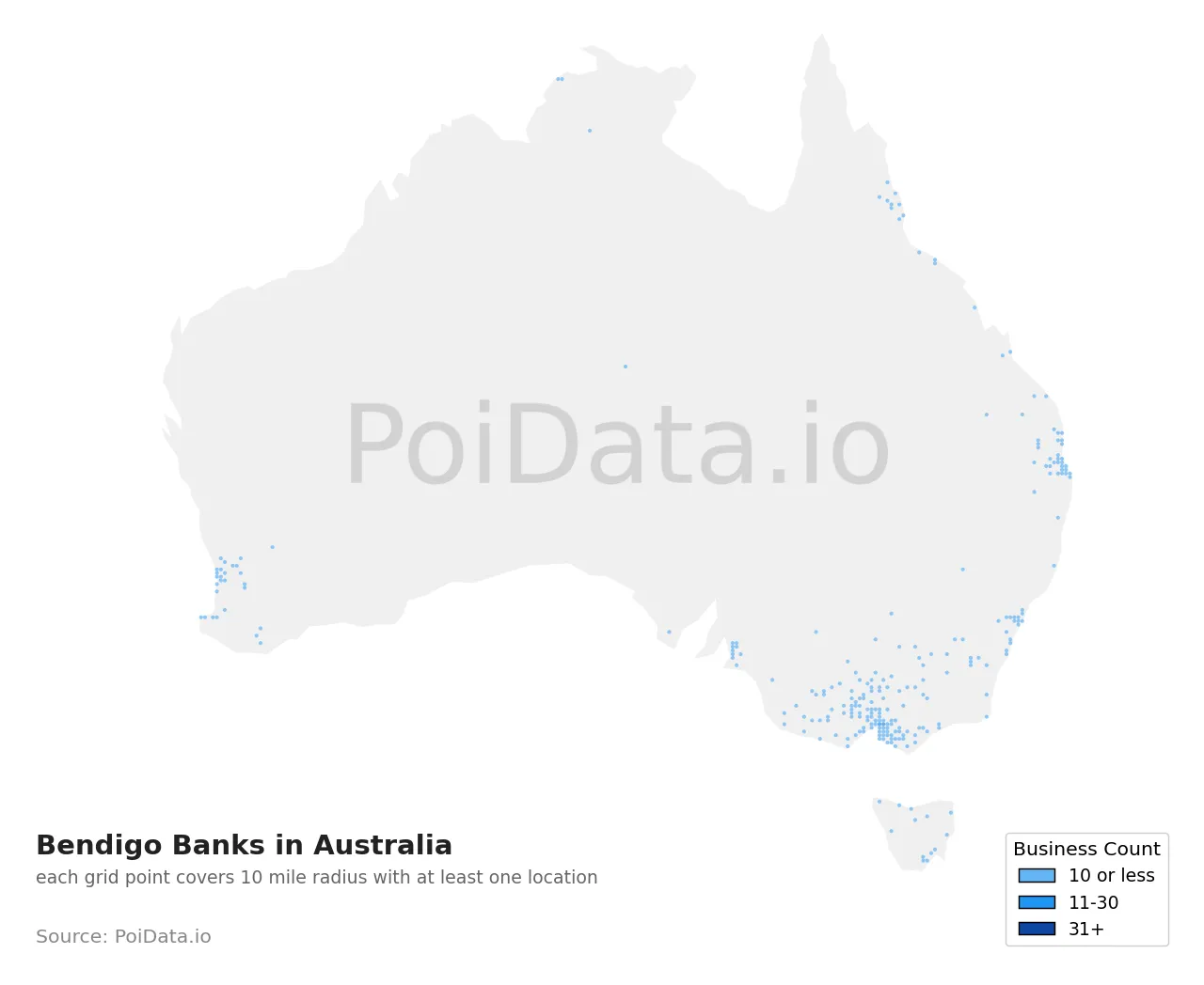 Bendigo Bank density map for Australia