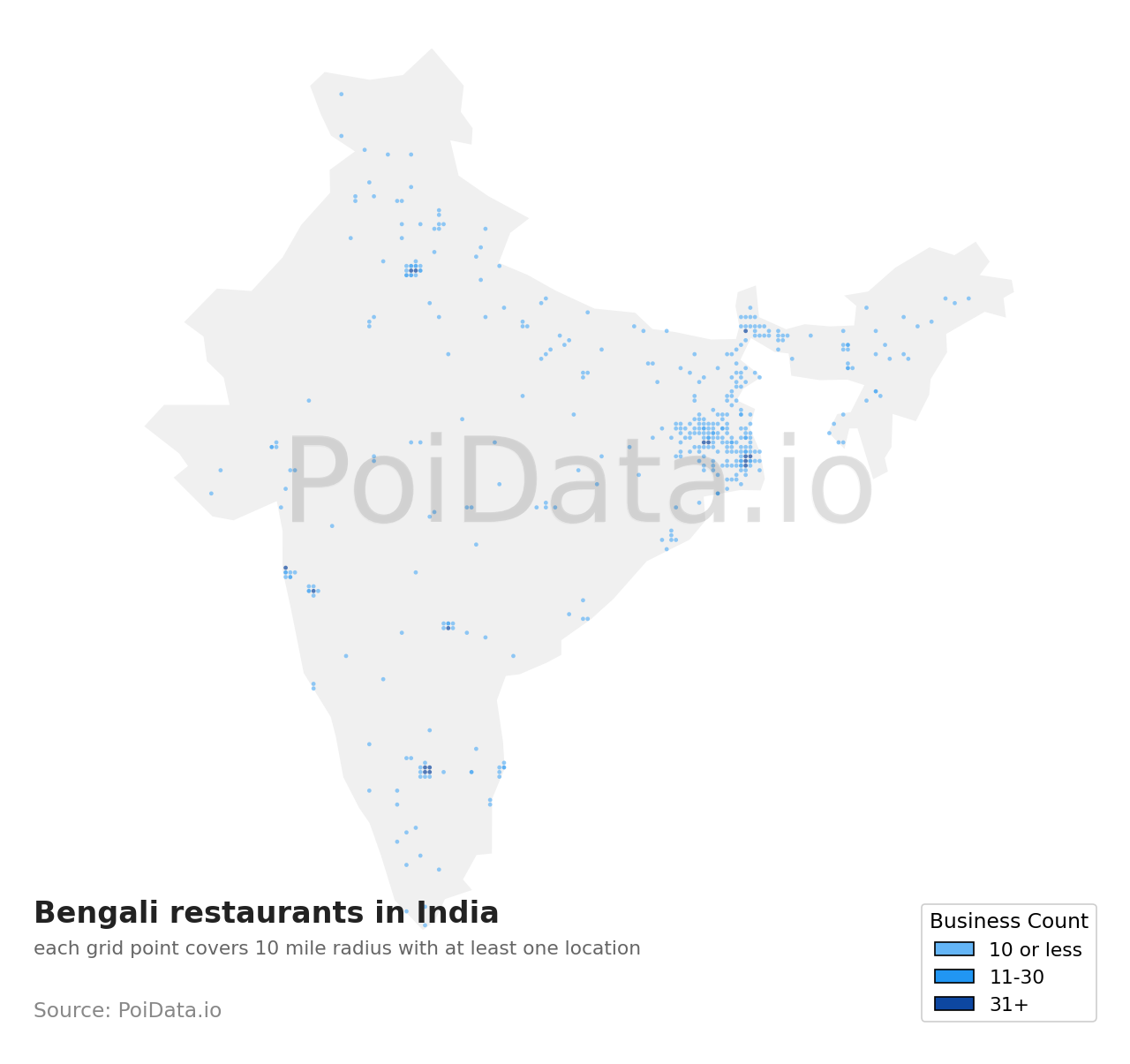 Bengali restaurant density map for India