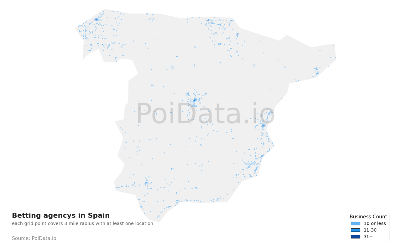 Betting agency density map for Spain