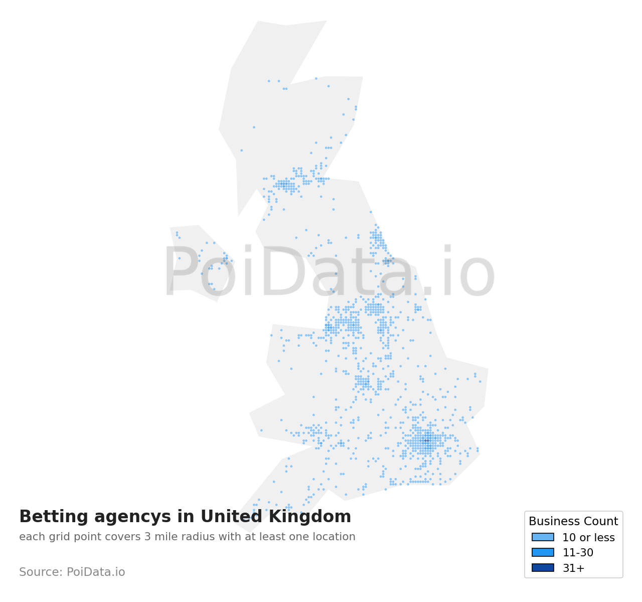 Betting agency density map for United Kingdom