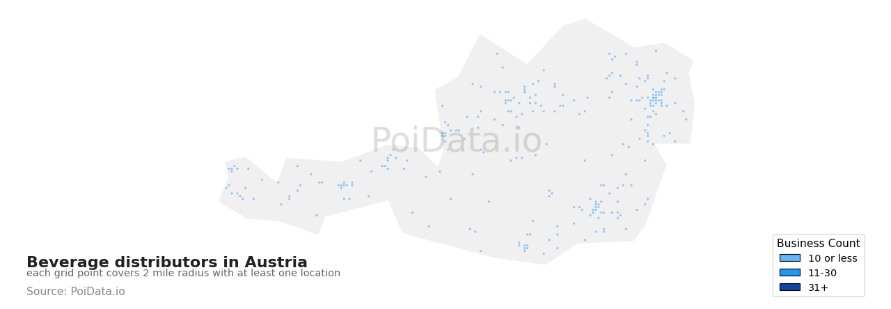 Beverage distributor density map for Austria