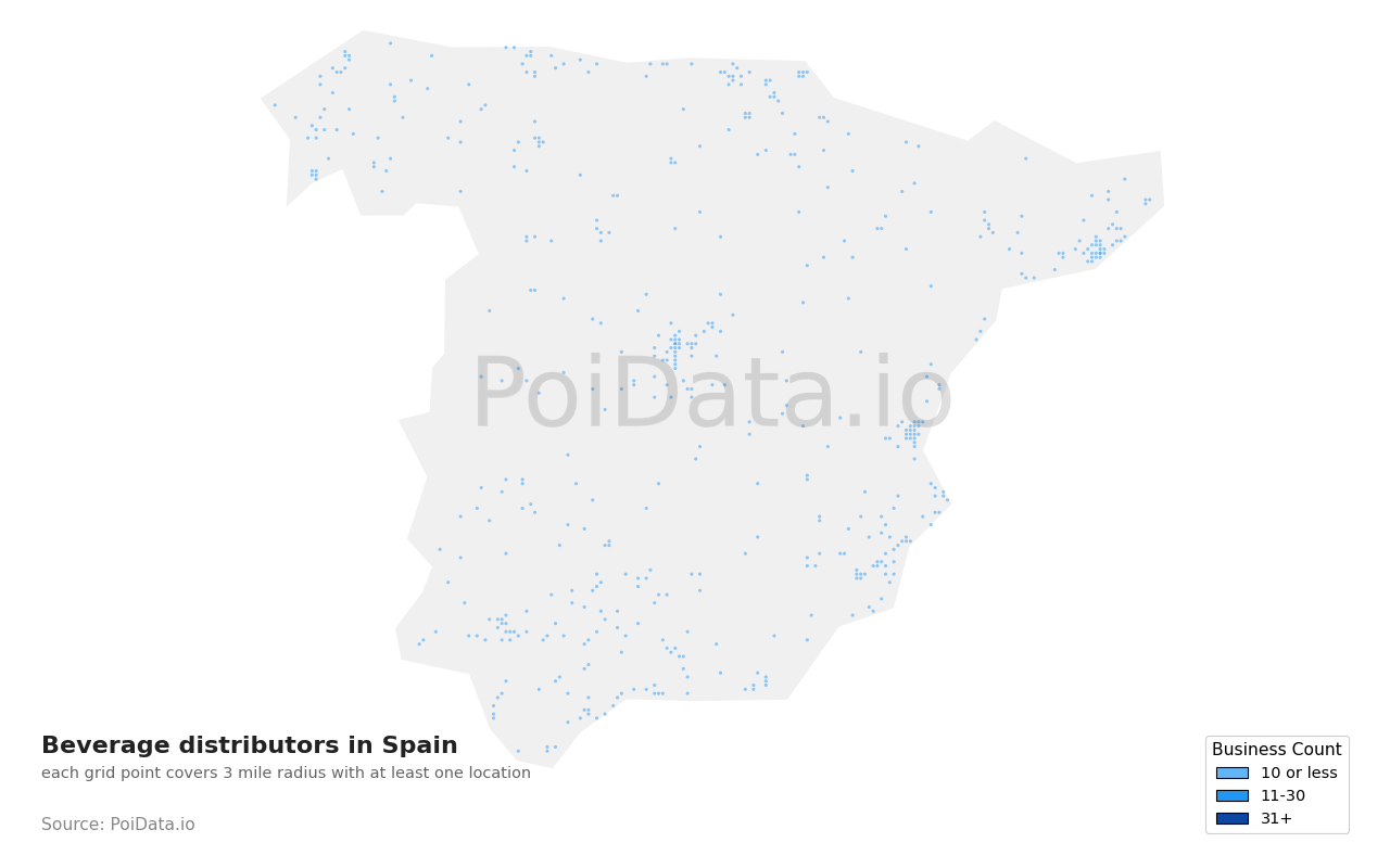 Beverage distributor density map for Spain