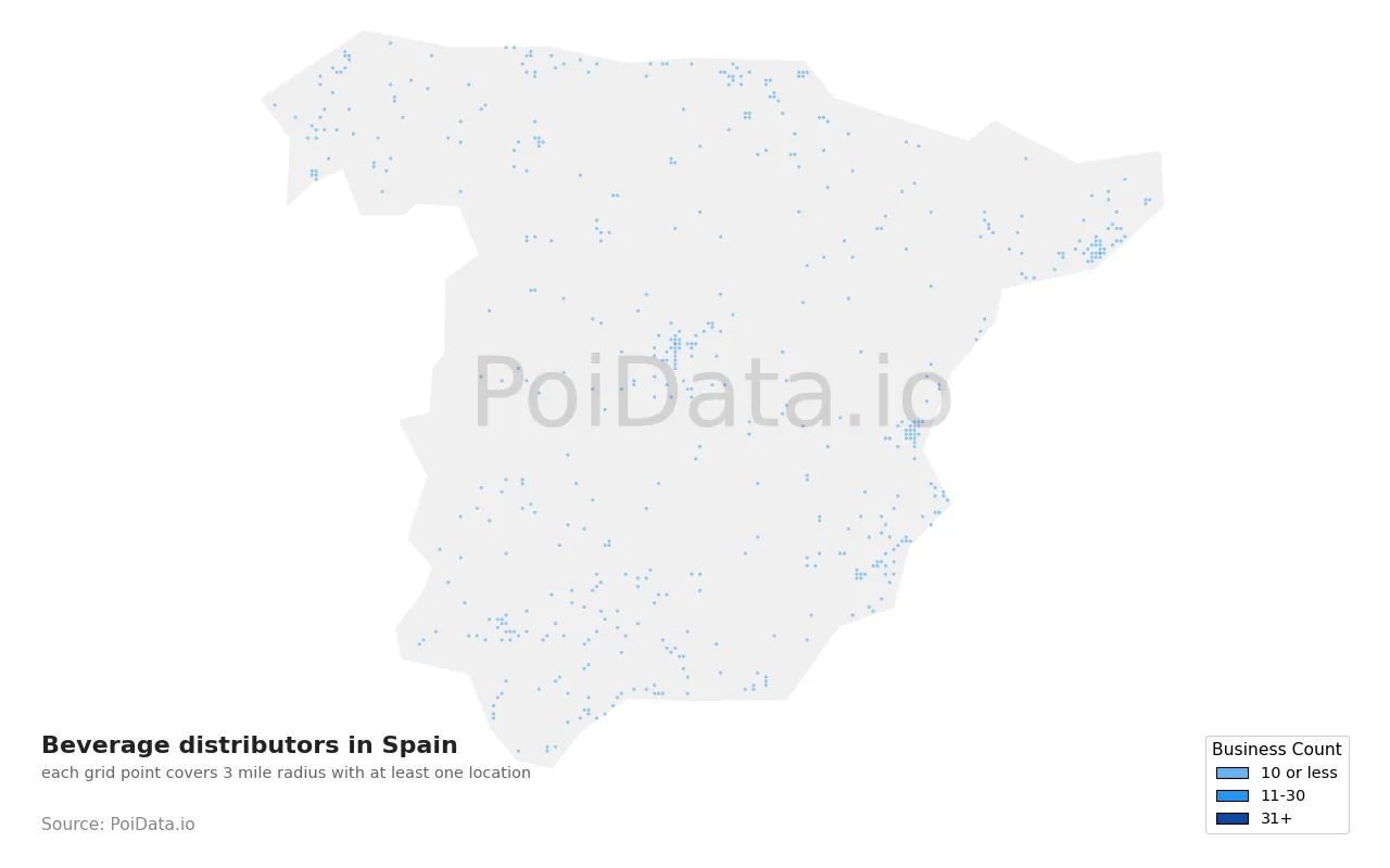 Beverage distributor density map for Spain