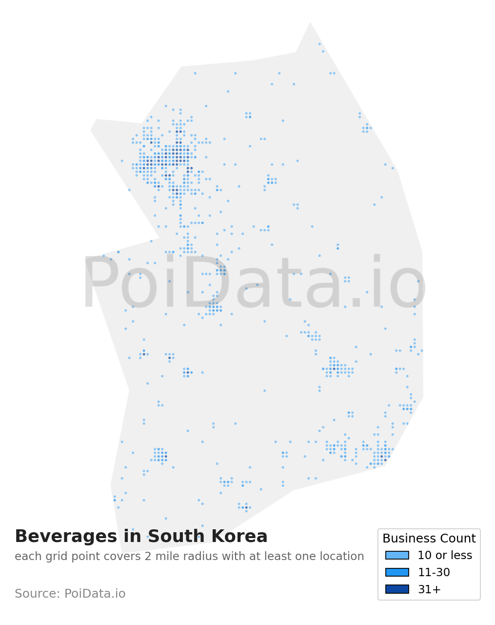 Beverages density map for South Korea