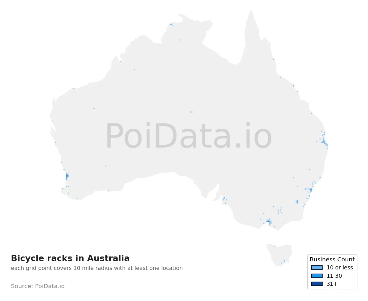 Bicycle rack density map for Australia