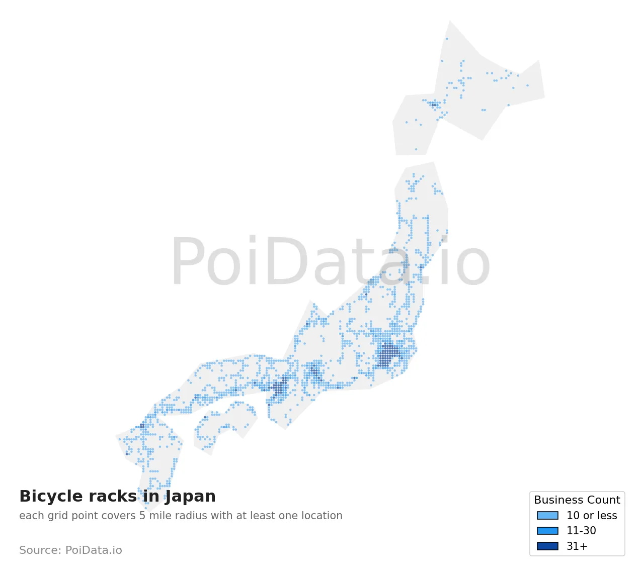 Bicycle rack density map for Japan