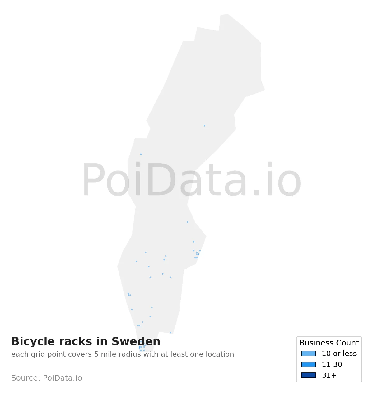 Bicycle rack density map for Sweden