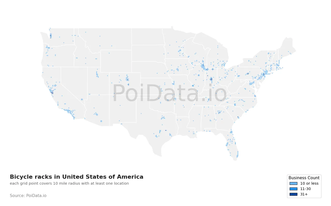 Bicycle rack density map for United States