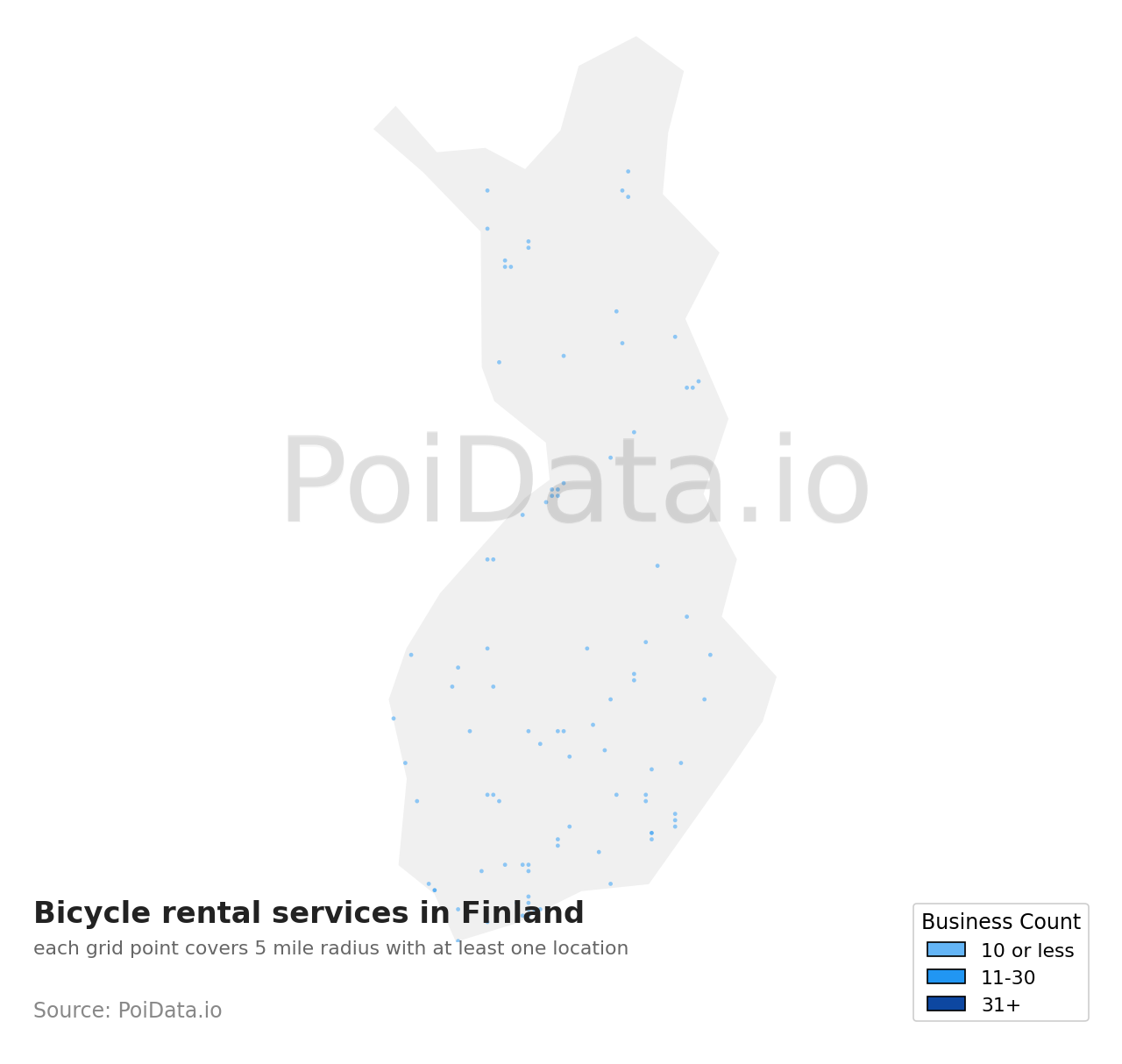 Bicycle rental service density map for Finland