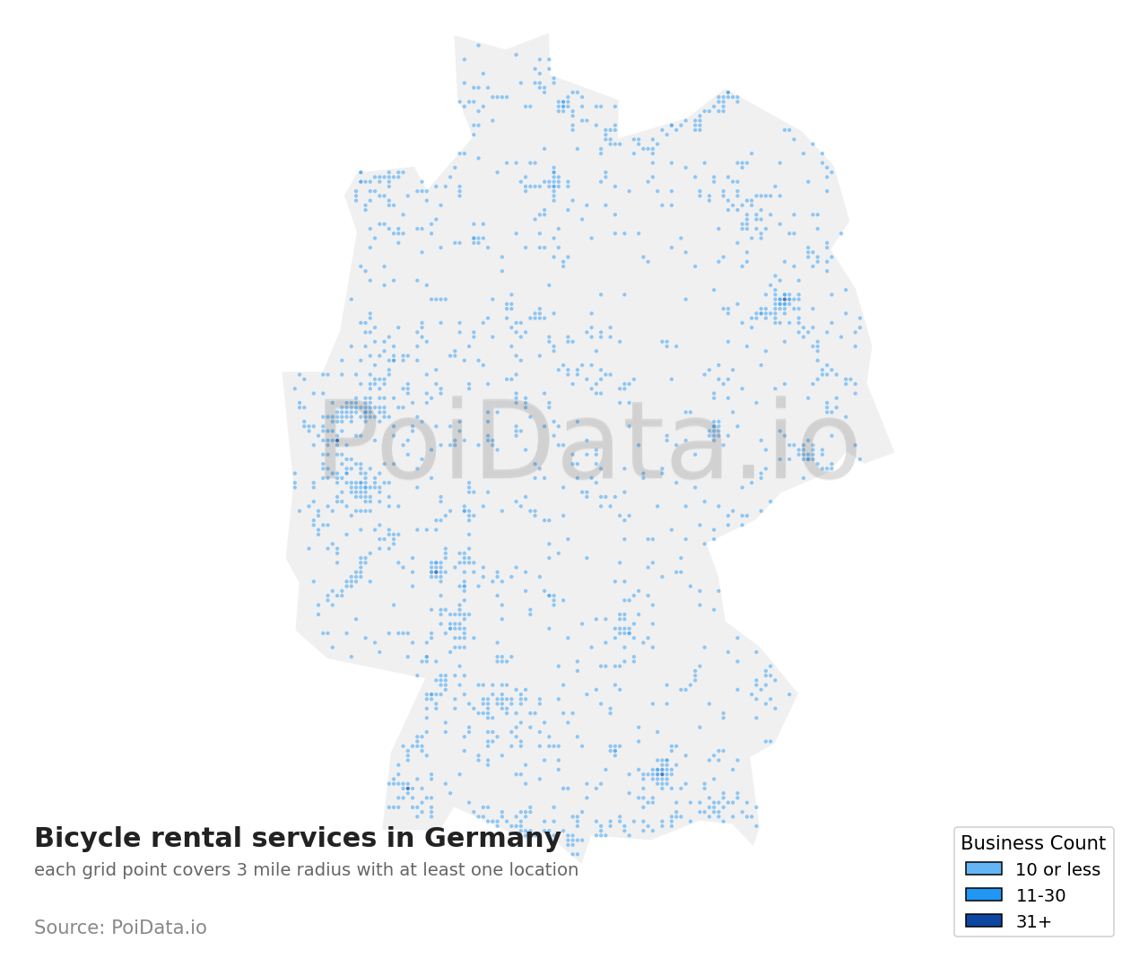 Bicycle rental service density map for Germany