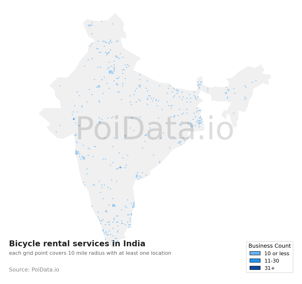 Bicycle rental service density map for India
