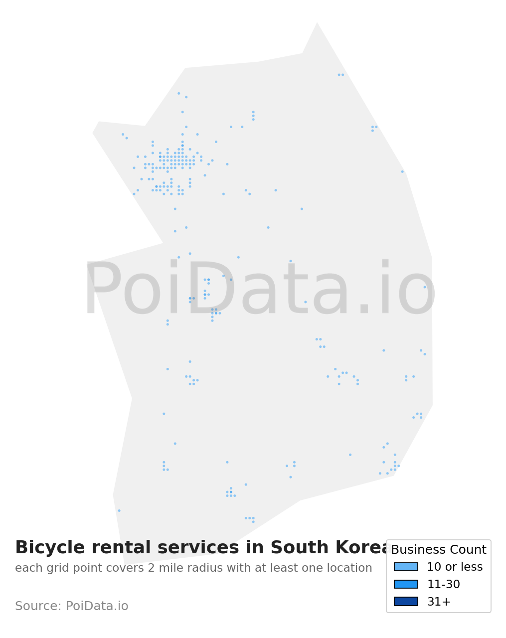 Bicycle rental service density map for South Korea