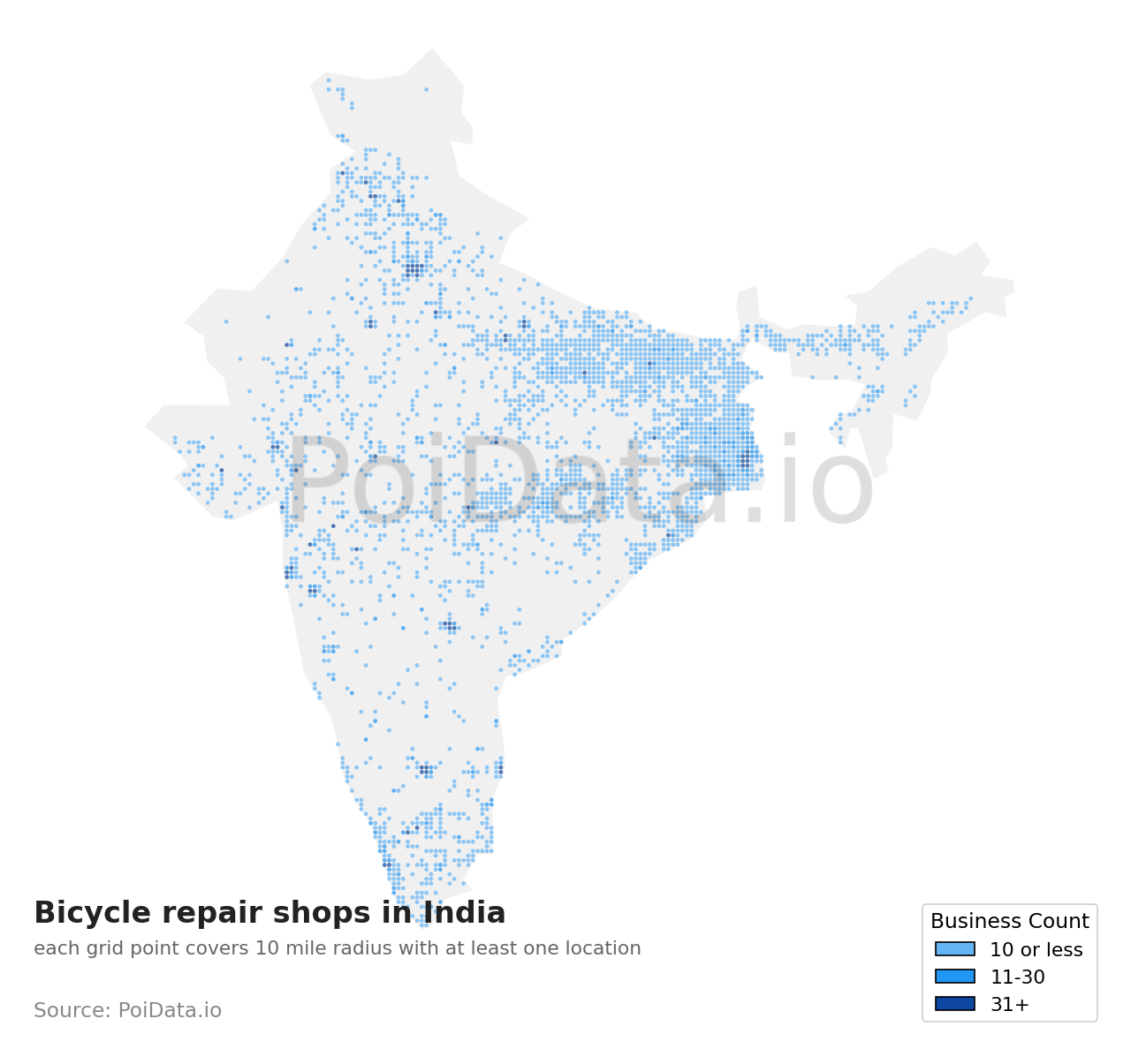 Bicycle repair shop density map for India