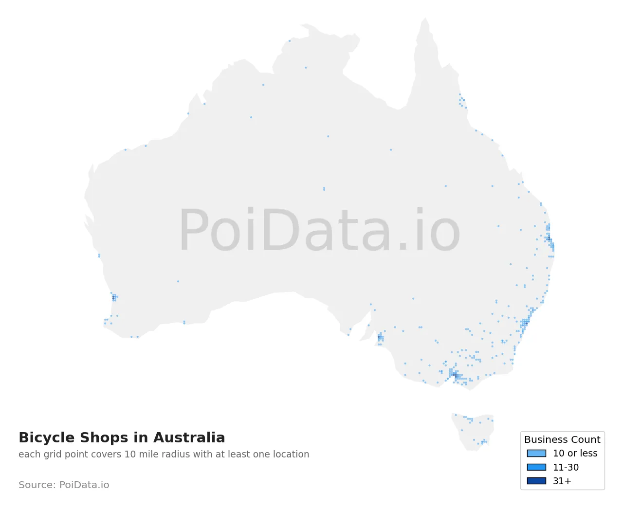 Bicycle Shop density map for Australia