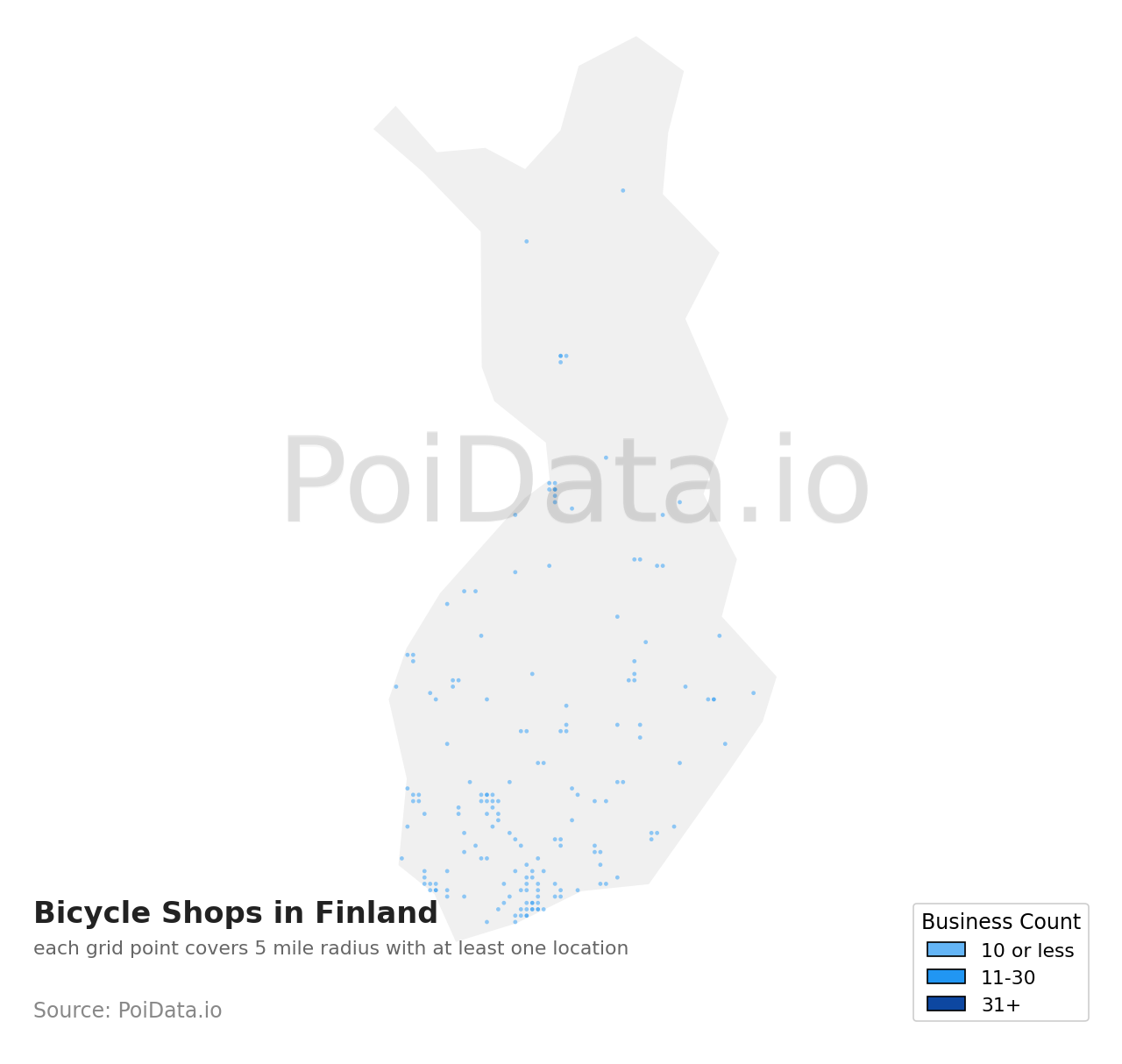 Bicycle Shop density map for Finland