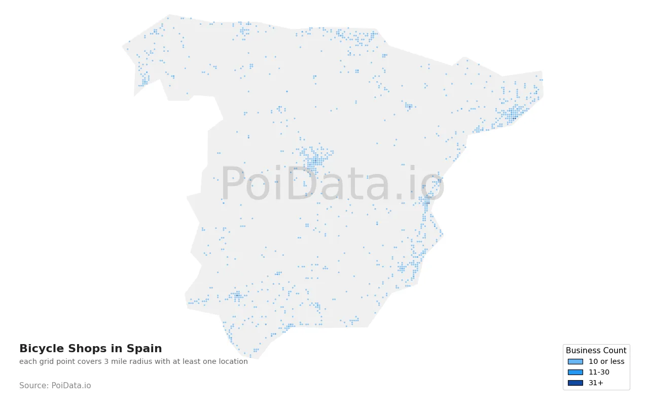 Bicycle Shop density map for Spain