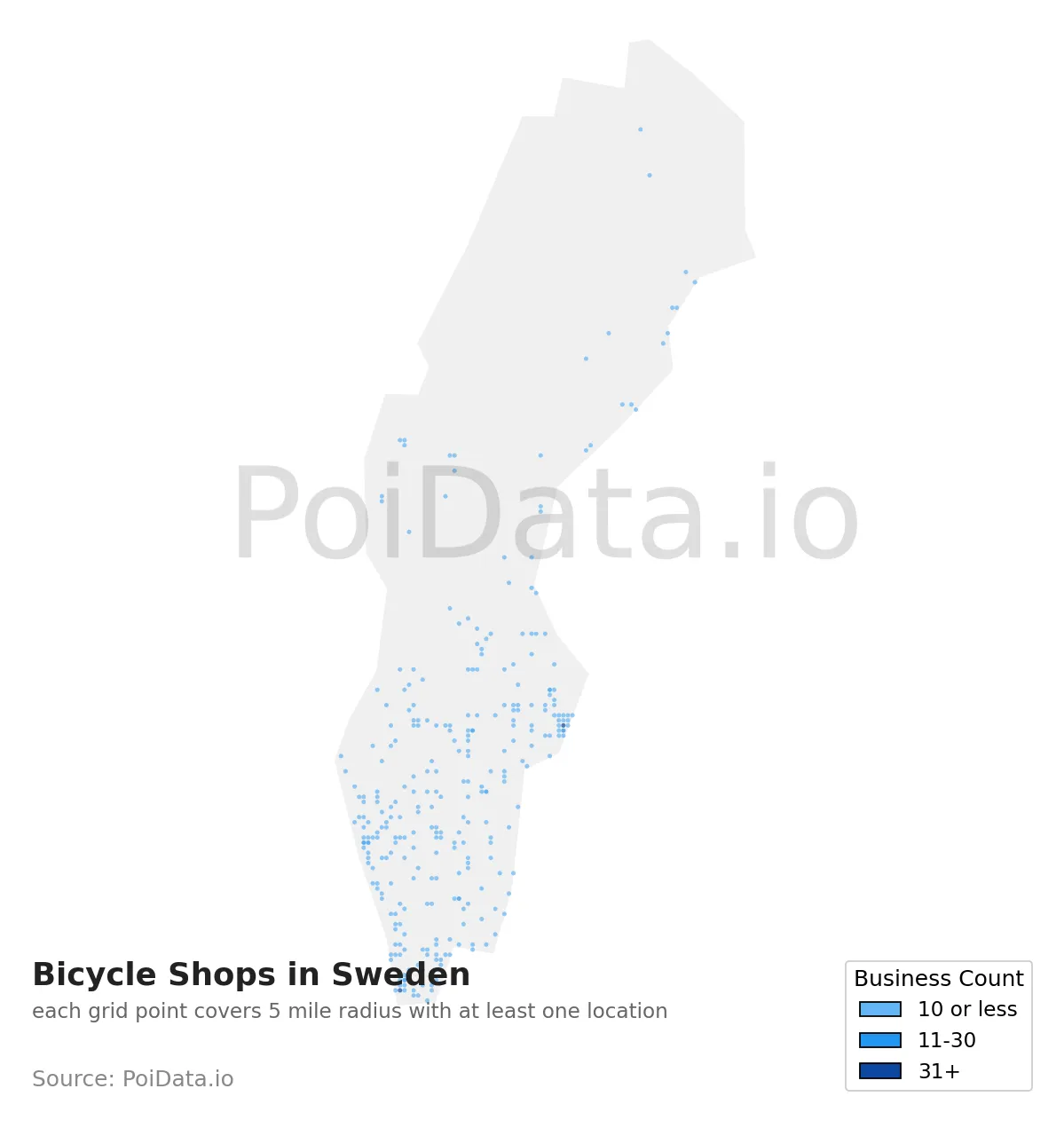 Bicycle Shop density map for Sweden
