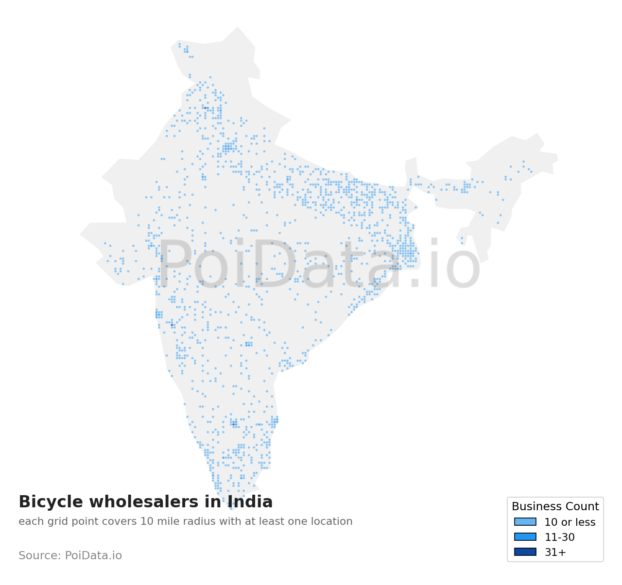 Bicycle wholesaler density map for India