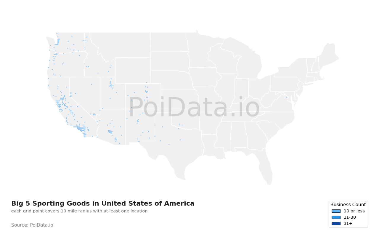Big 5 Sporting Goods density map for United States