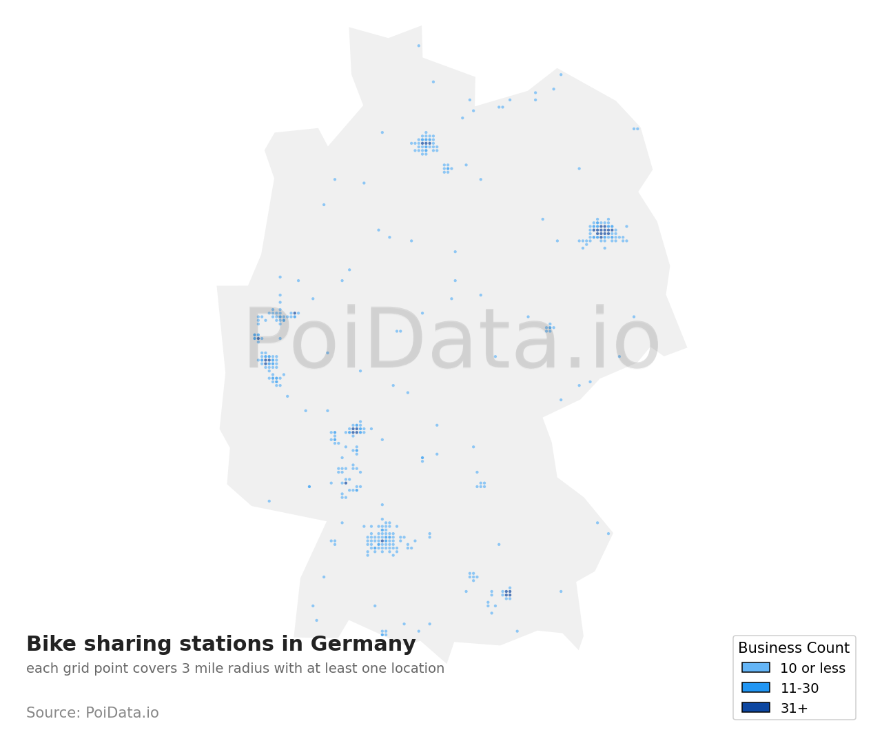 Bike sharing station density map for Germany