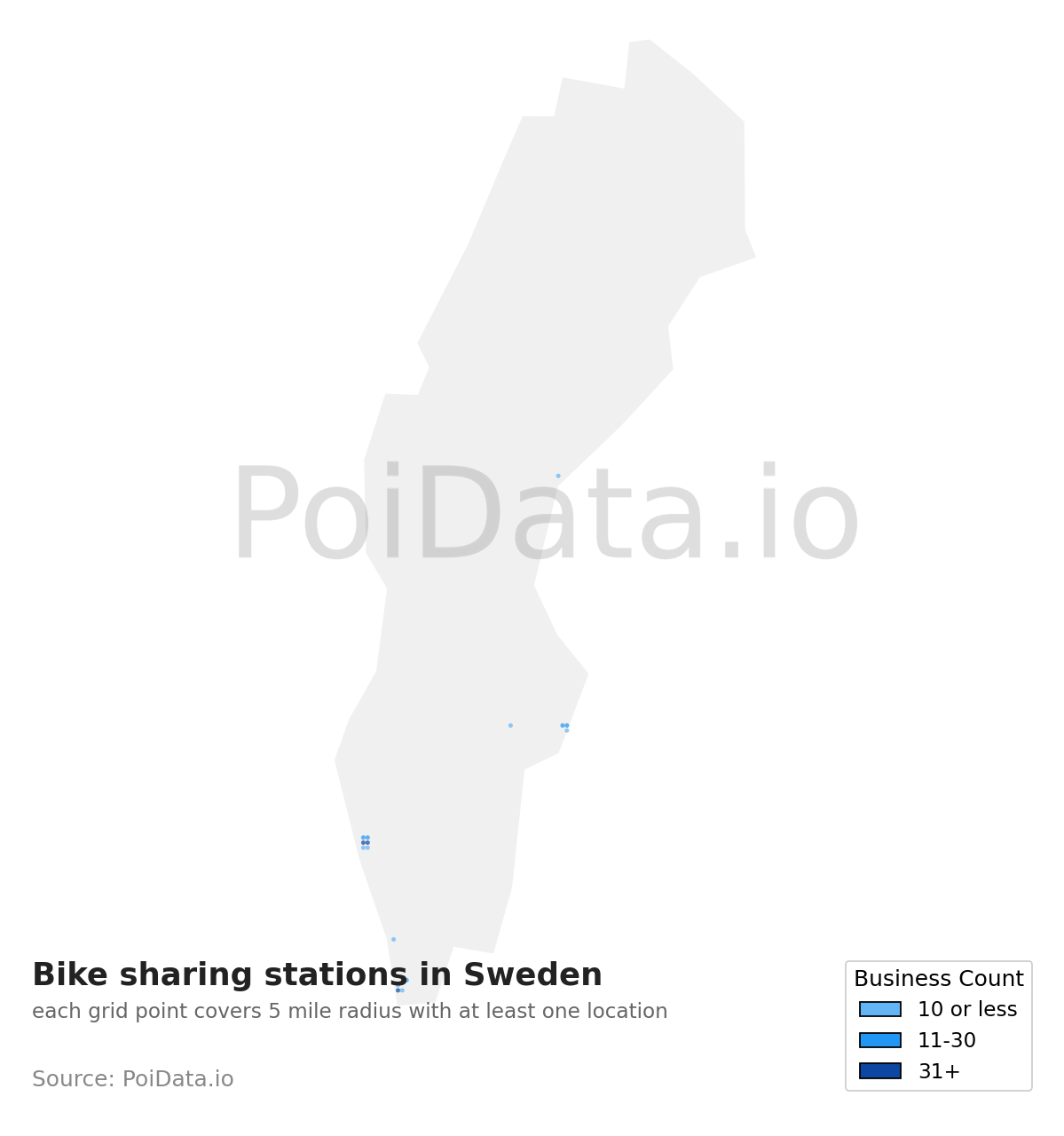 Bike sharing station density map for Sweden
