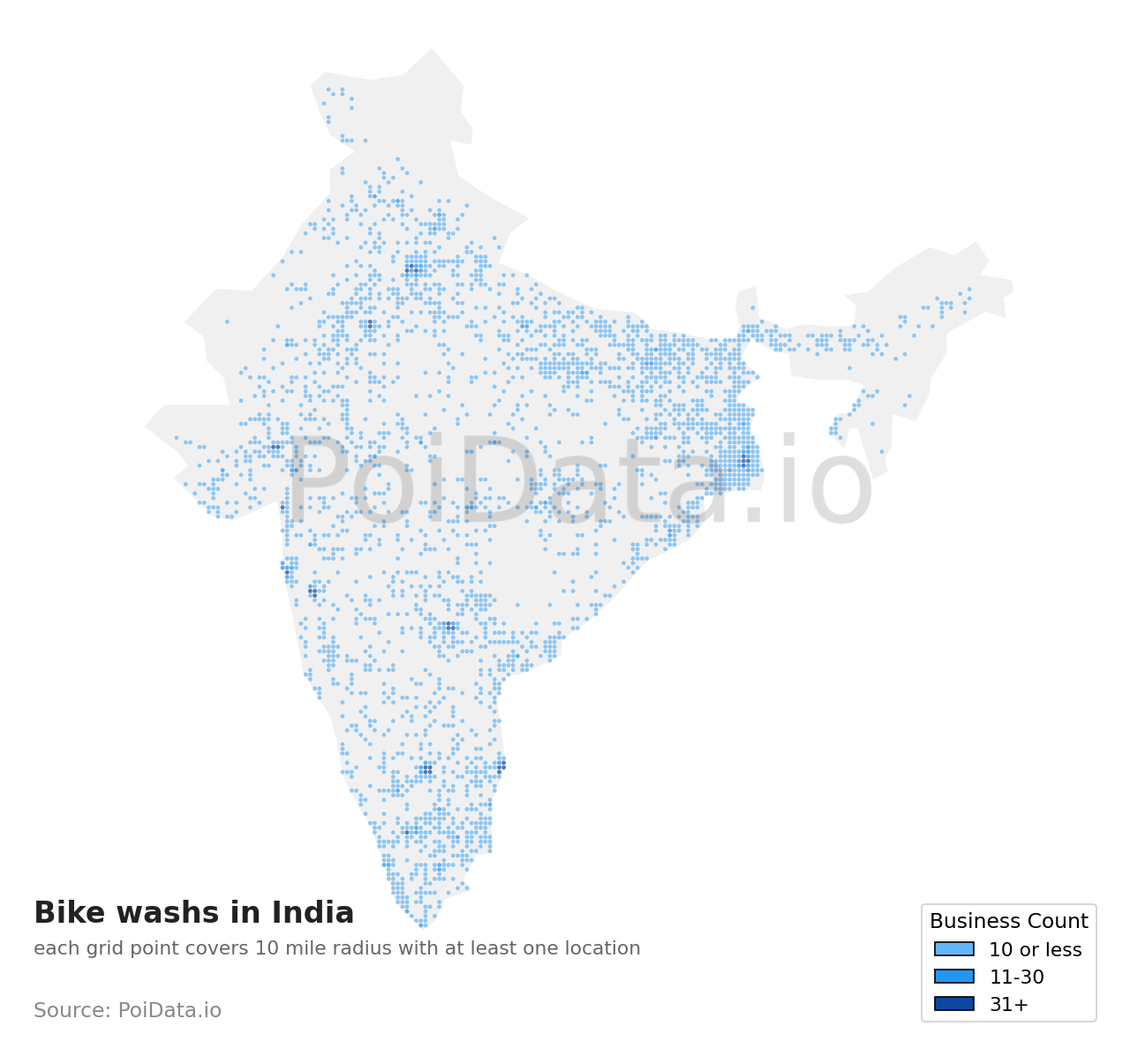 Bike wash density map for India