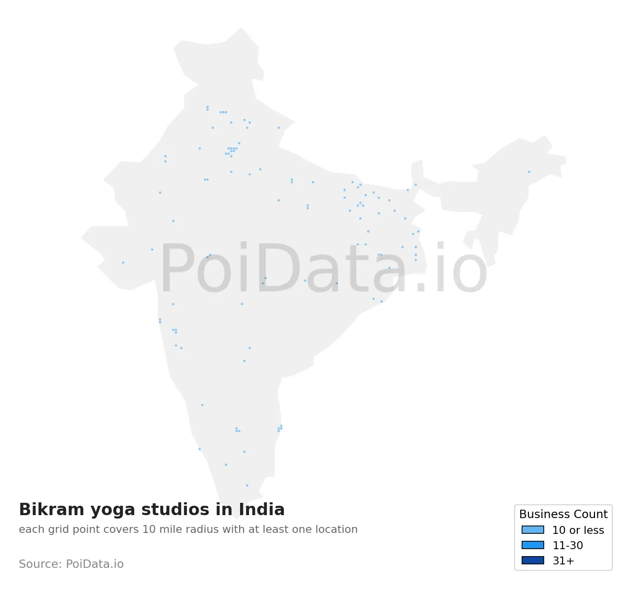 Bikram yoga studio density map for India