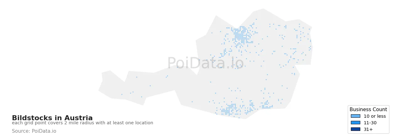 Bildstock density map for Austria