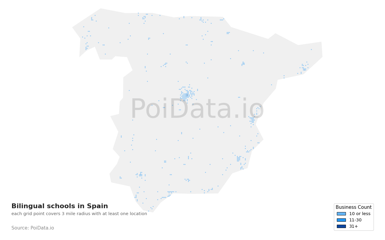 Bilingual school density map for Spain