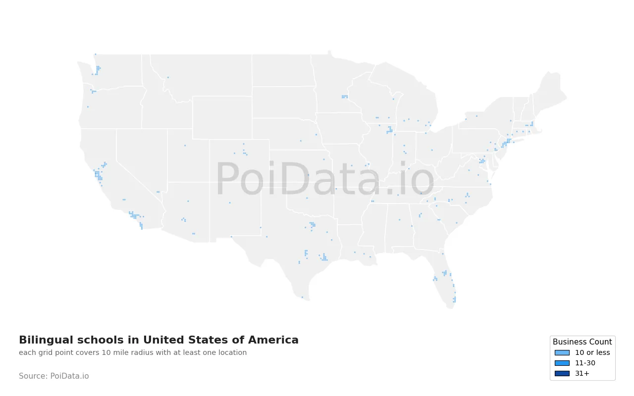 Bilingual school density map for United States