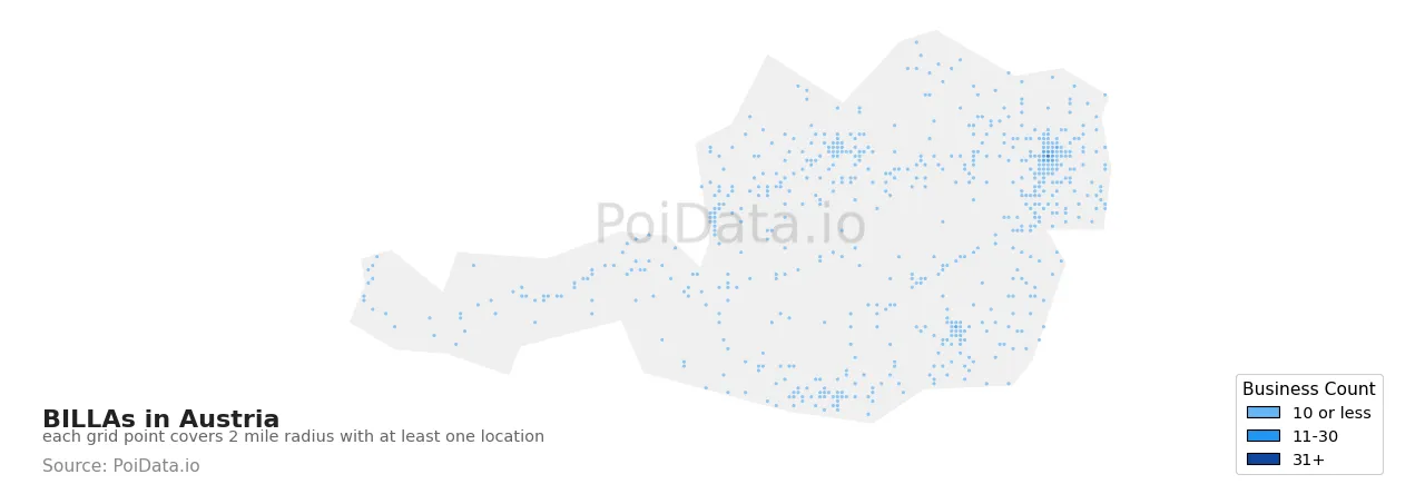 BILLA density map for Austria
