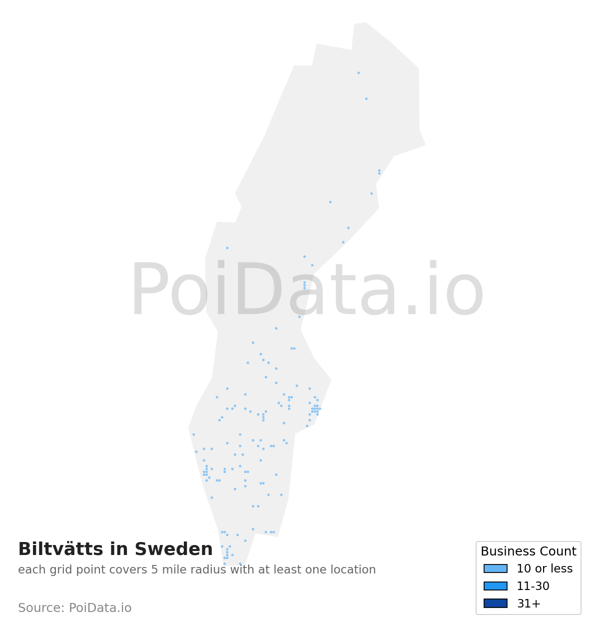 Biltvätt density map for Sweden
