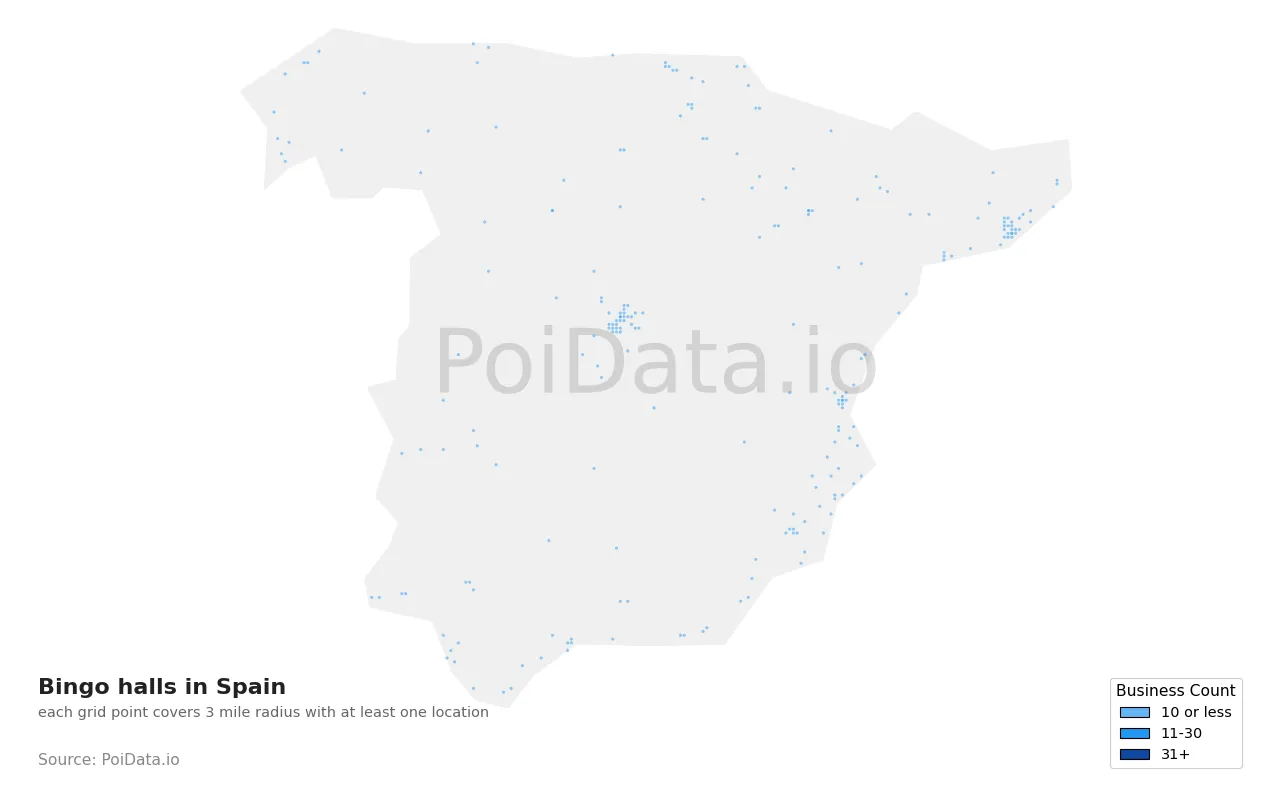 Bingo hall density map for Spain