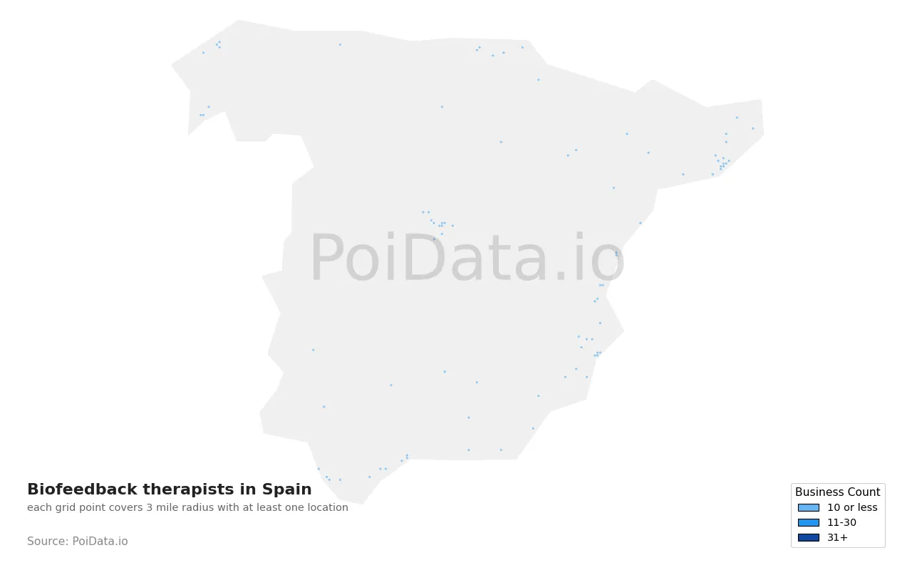 Biofeedback therapist density map for Spain