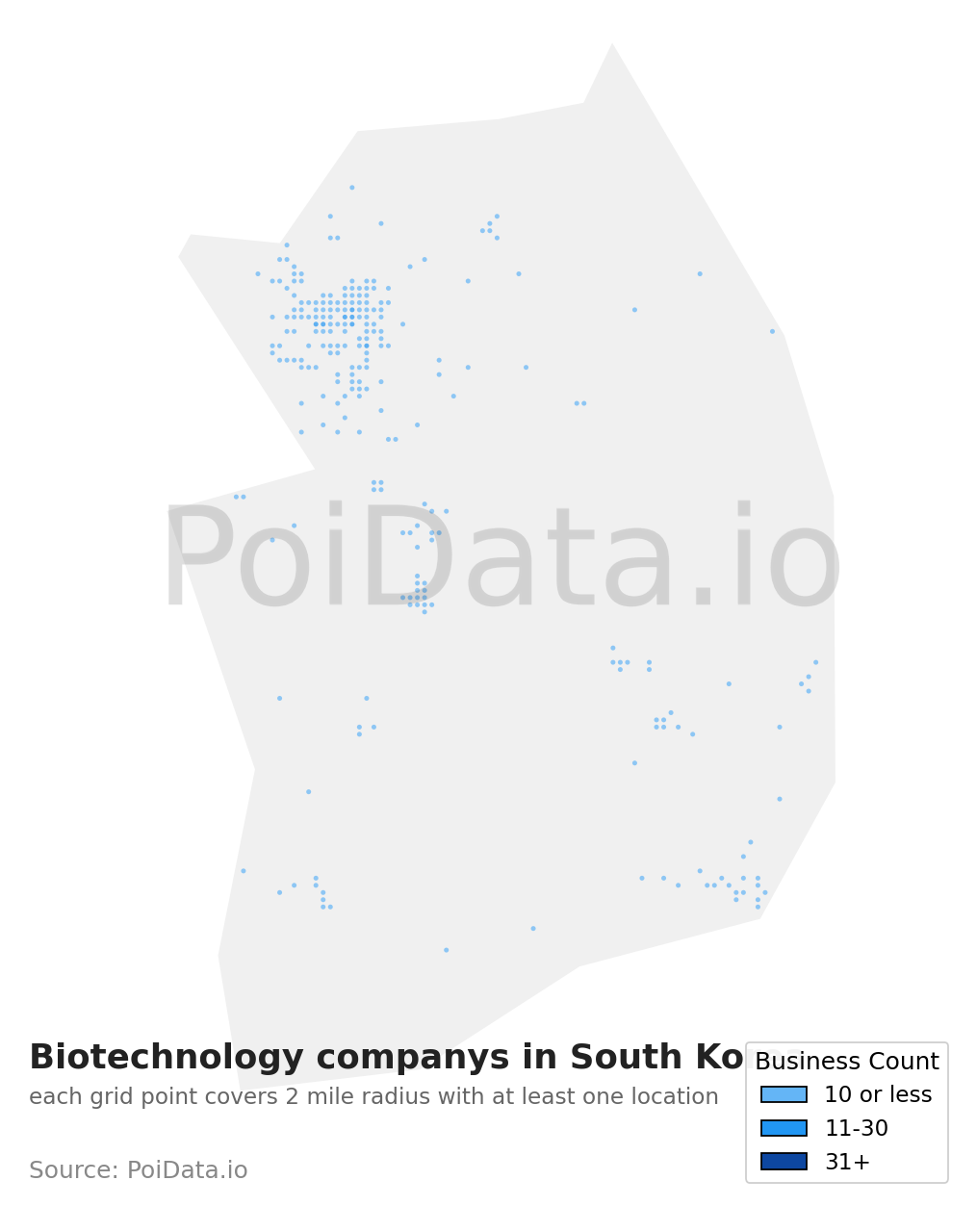 Biotechnology company density map for South Korea