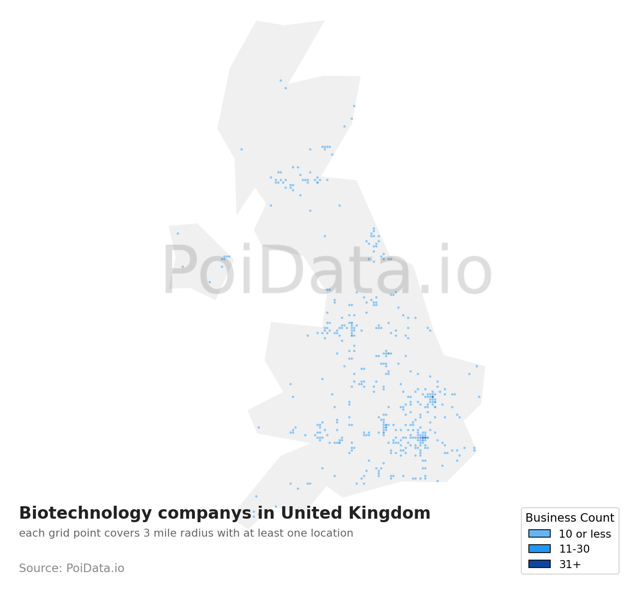 Biotechnology company density map for United Kingdom