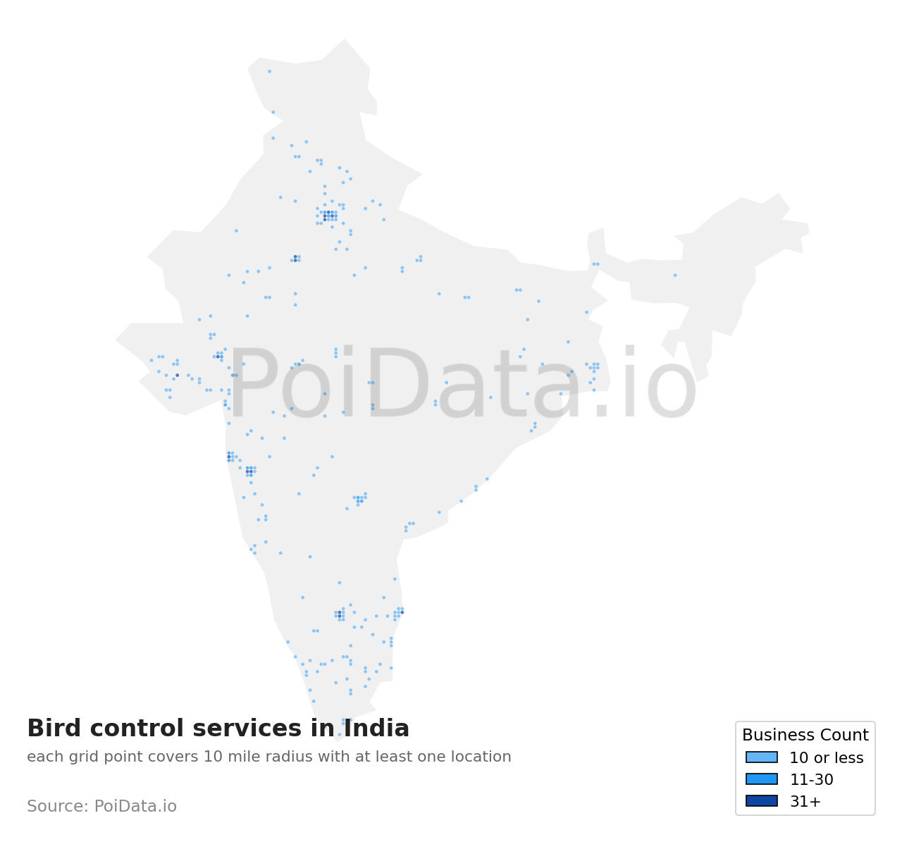 Bird control service density map for India