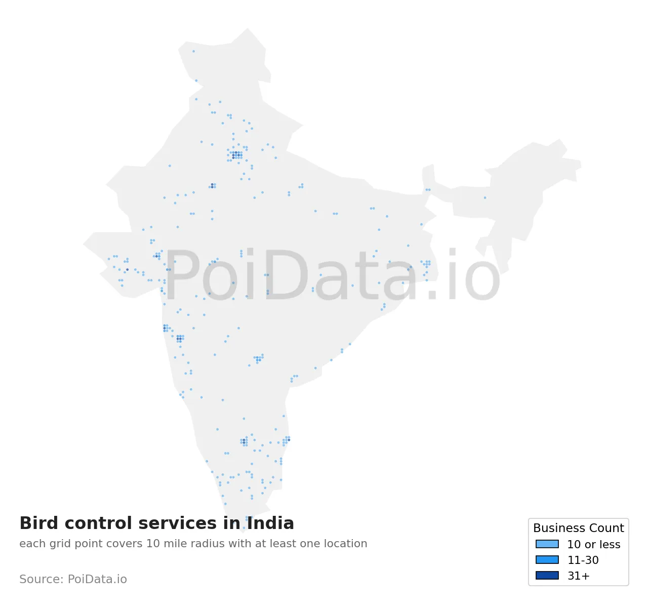 Bird control service density map for India