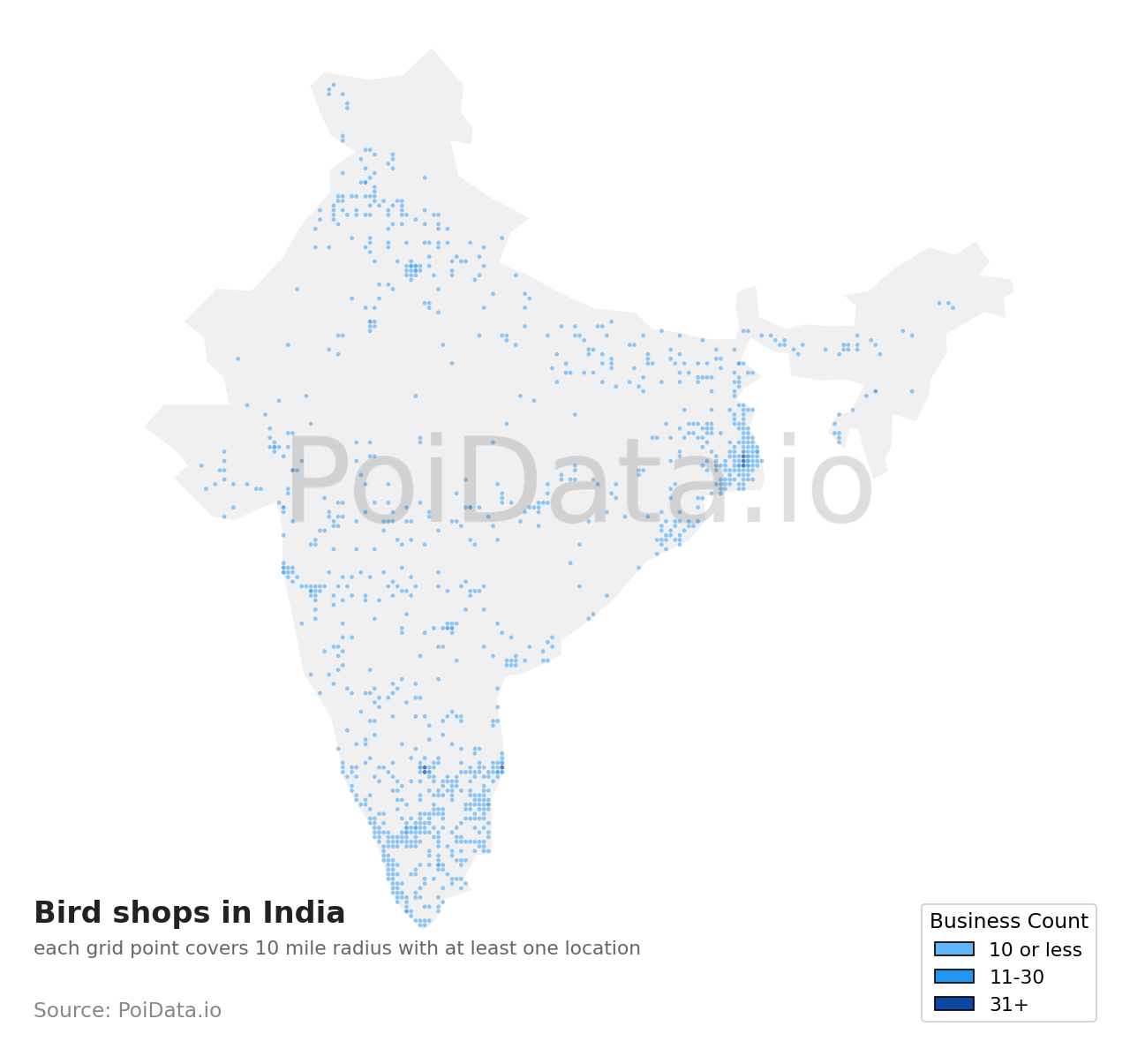 Bird shop density map for India