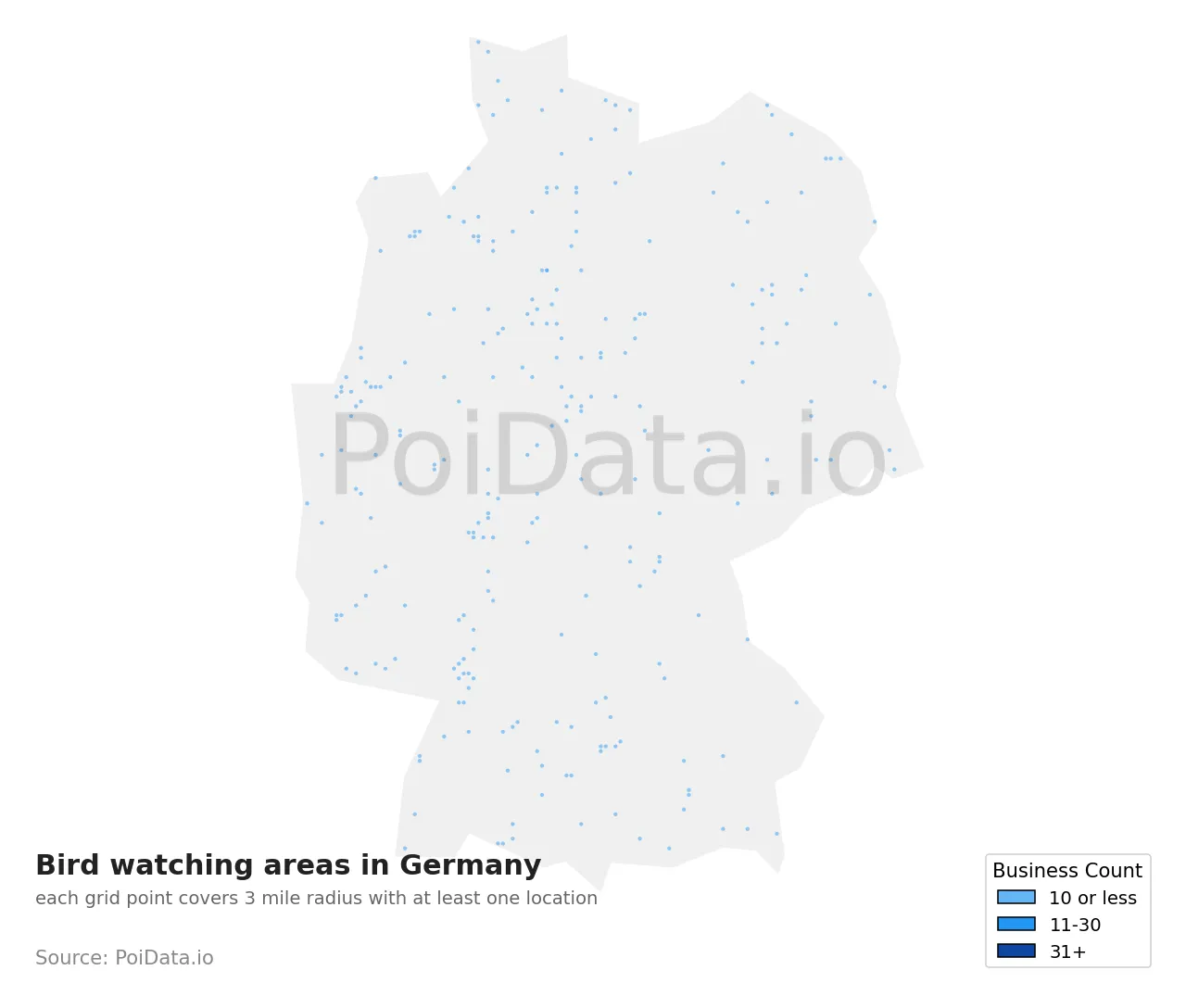 Bird watching area density map for Germany