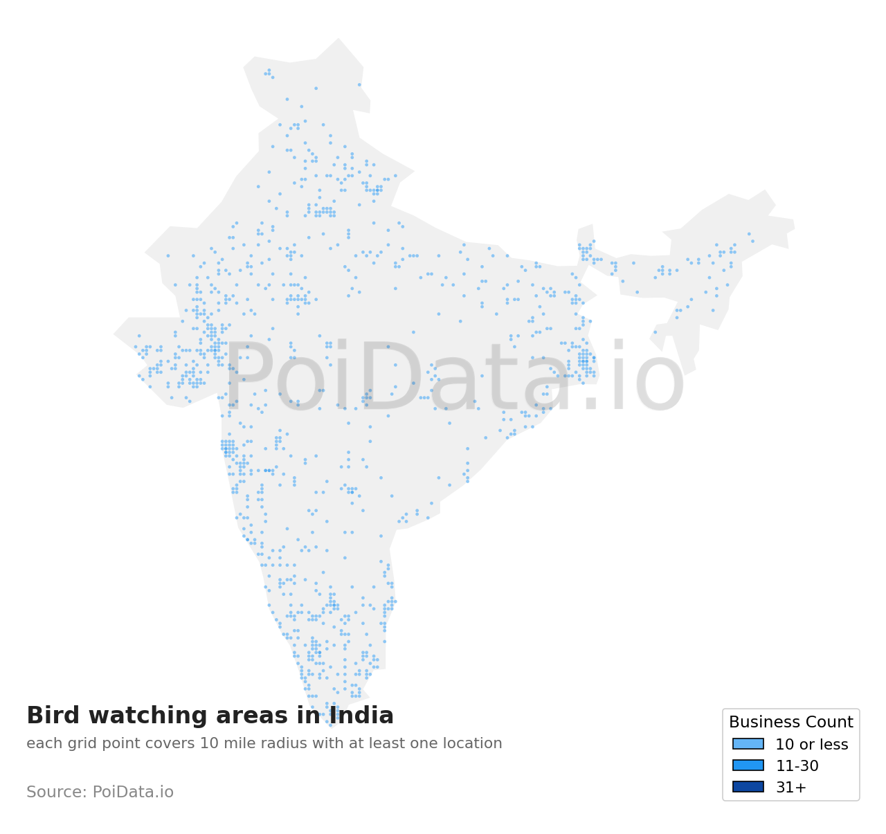 Bird watching area density map for India