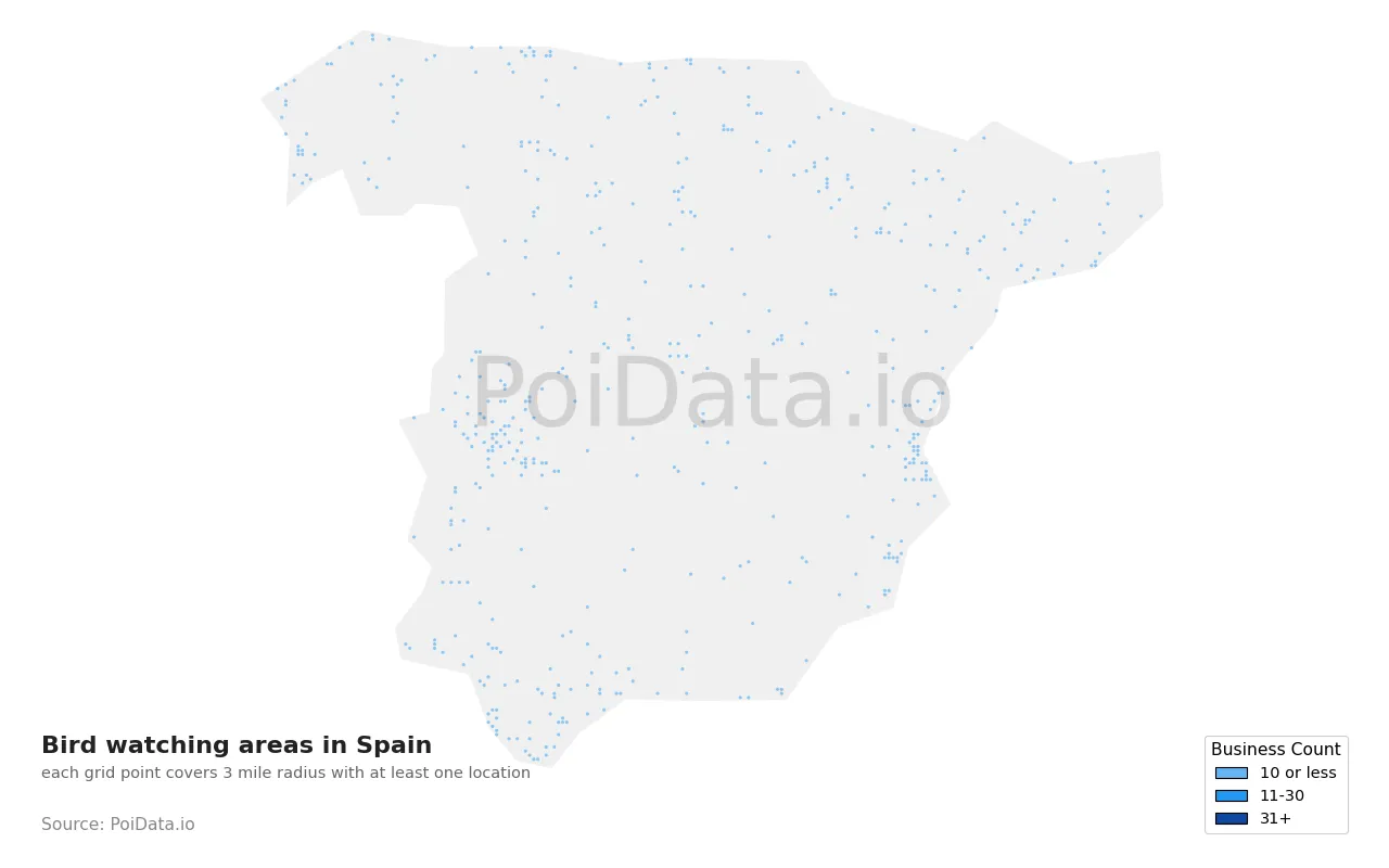 Bird watching area density map for Spain