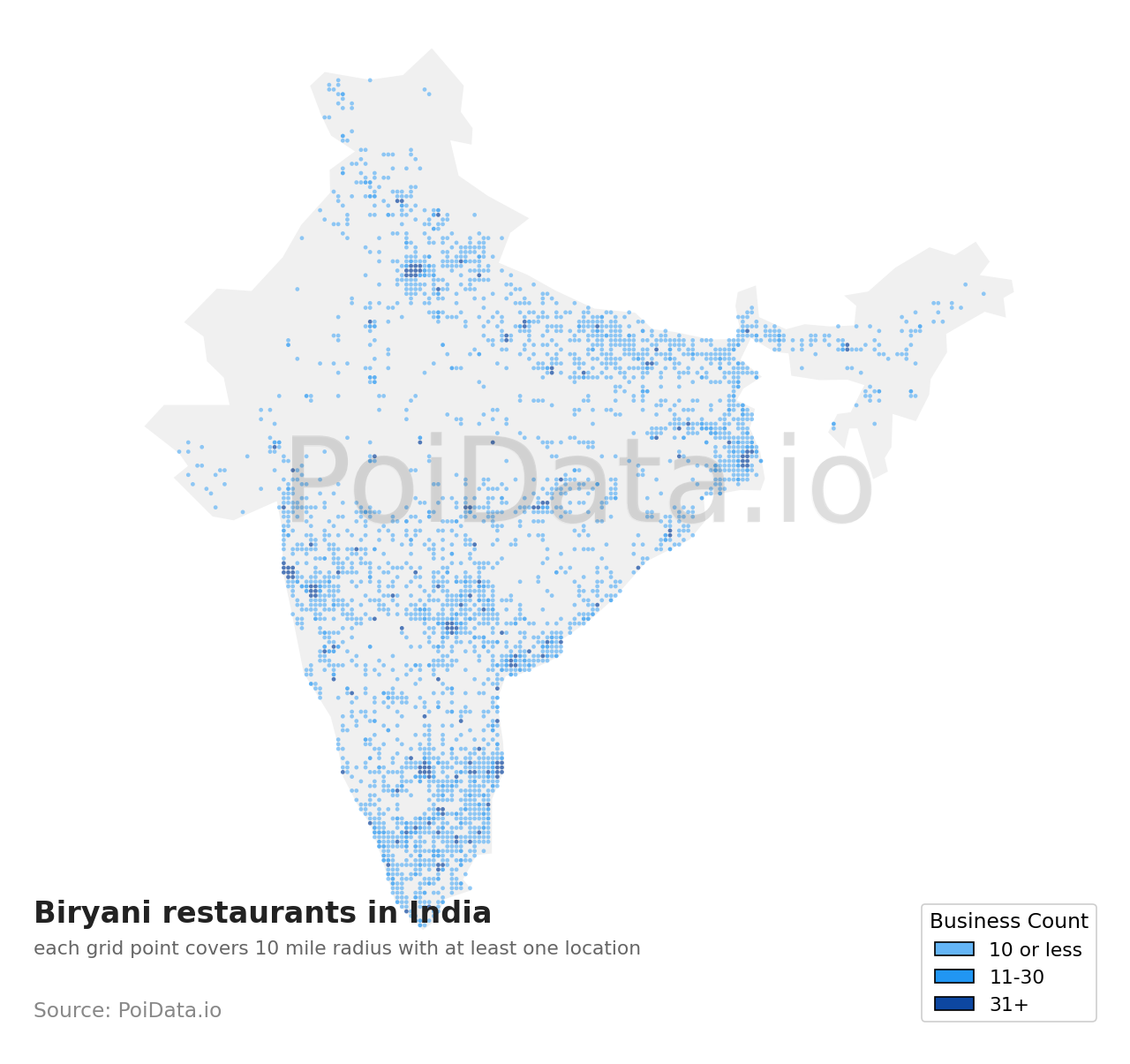 Biryani restaurant density map for India